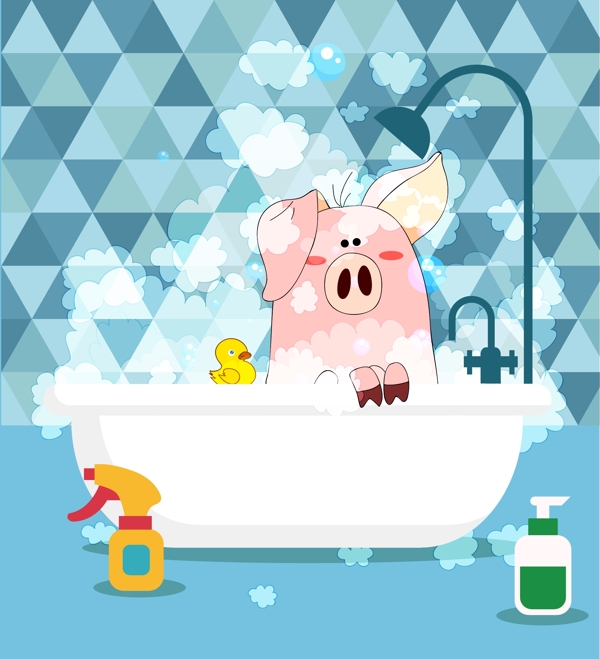 创意浴室洗澡的猪