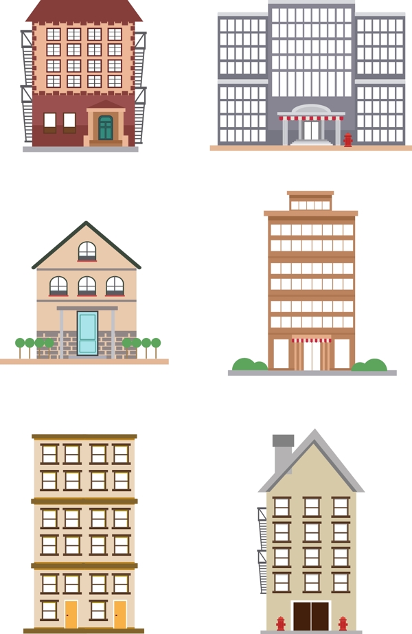 房子建筑物卡通手绘矢量背景元素组合