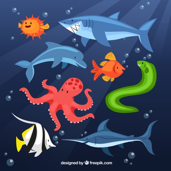 8款卡通海洋动物矢量素材