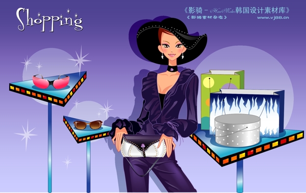 時尚購物女孩逛街卡通美女矢量素材矢量圖片HanMaker韓國設計素材庫