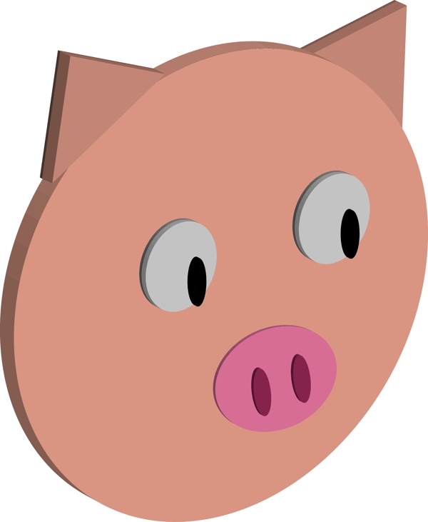 2.5d元素之卡通可爱粉色小猪头部矢量图