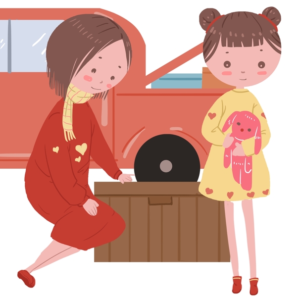 裝行李準(zhǔn)備回家的一家人