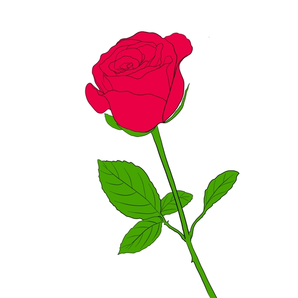 手绘一枝玫瑰花可商用