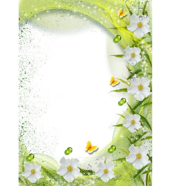 绿色弧形花卉边框免抠psd透明素材