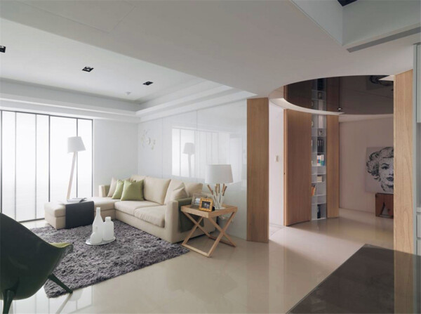 现代简约客厅素色沙发室内装修效果图