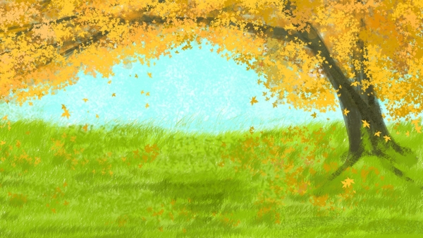 彩绘你好秋天大树落叶背景素材