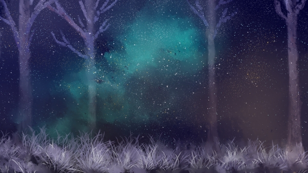 夜晚的树林草地卡通背景