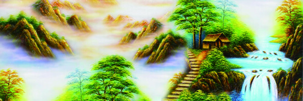 仙境小屋山峰裝飾畫(huà)