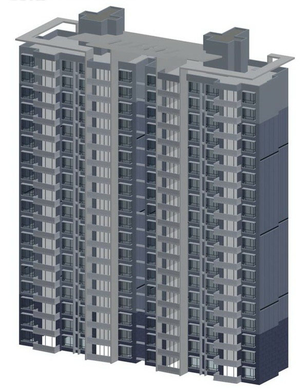 高層兩棟塔式住宅樓模型