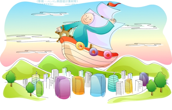 兒童線條插畫小孩游玩卡通童話韓國花紋時(shí)尚花紋底紋矢量素材矢量圖片HanMaker韓國設(shè)計(jì)素材庫