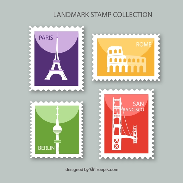 旅游元素邮票矢量图片