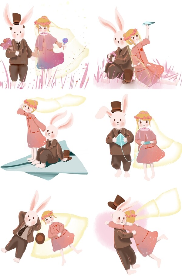 兔子先生和粉色连衣裙女孩的梦幻系列