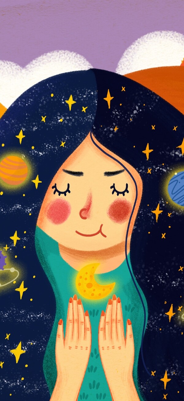 秋天你好女孩插畫