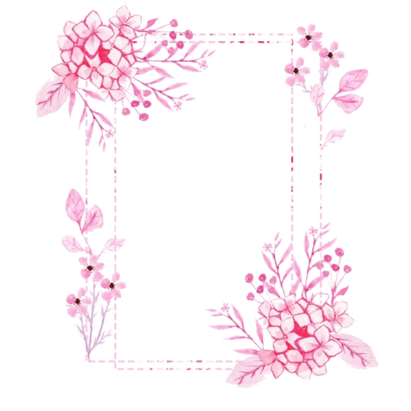 粉色水彩花环插画