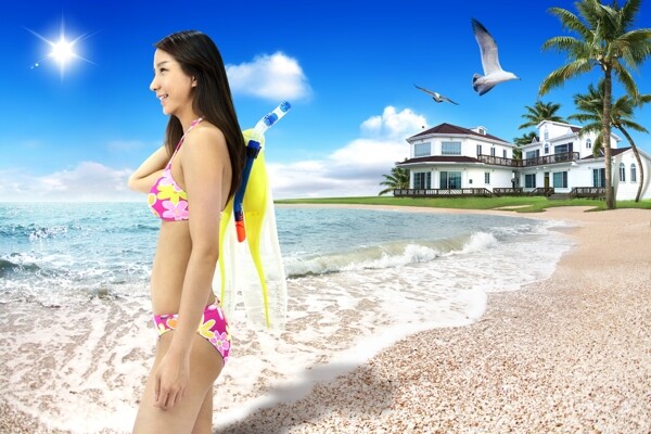 海灘別墅美女下載