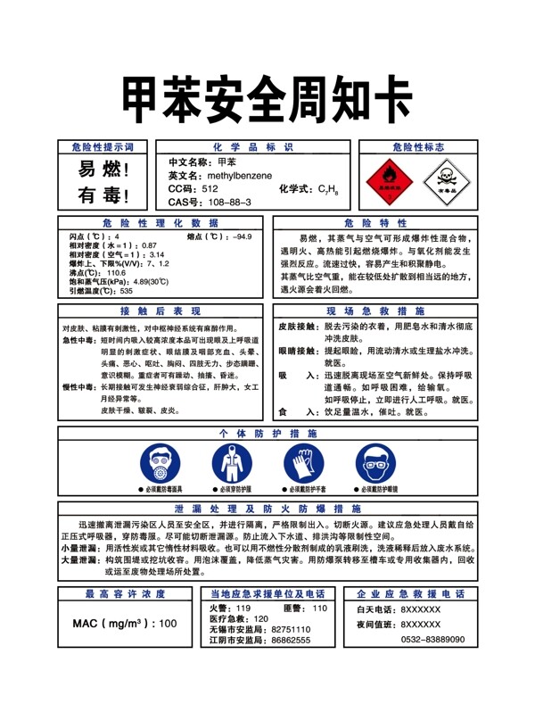 甲苯安全周知卡圖片