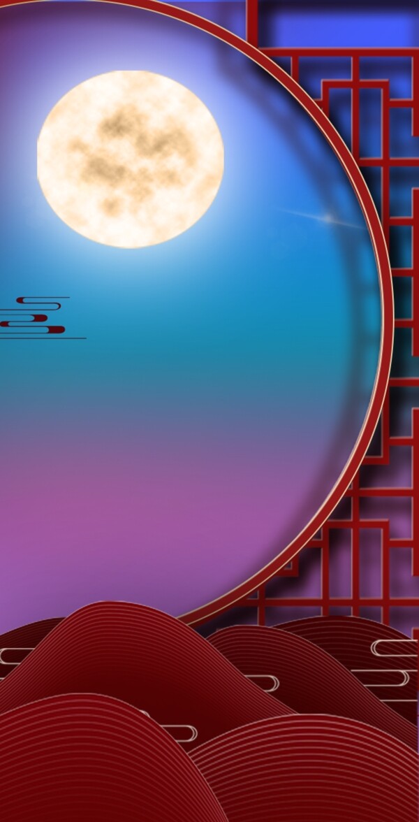 中秋月窗户中国风装饰画图片
