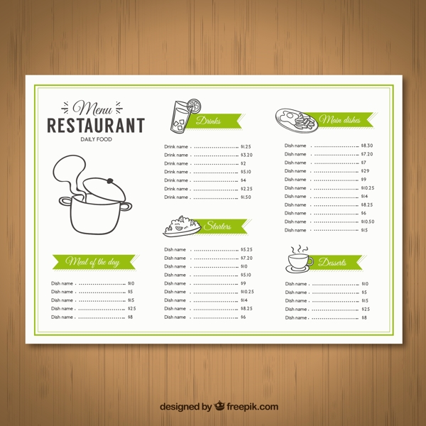绿色餐厅菜单