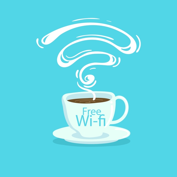 免费wifi的咖啡店蓝色海报