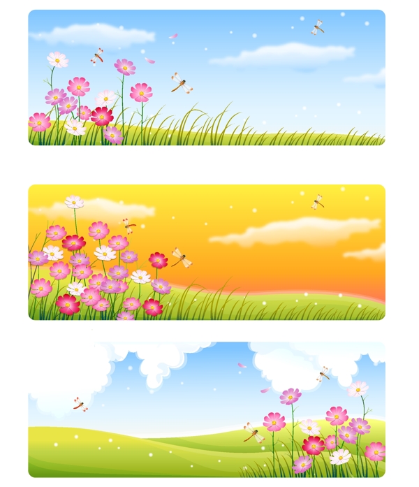 3蜻蜓花卉矢量風(fēng)景