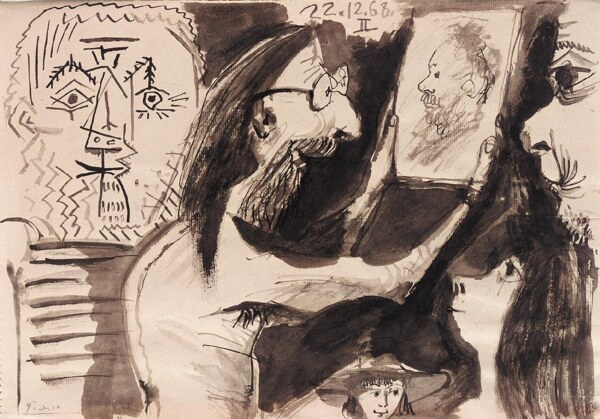 1968Lepeintredanssonatelier西班牙画家巴勃罗毕加索抽象油画人物人体油画装饰画