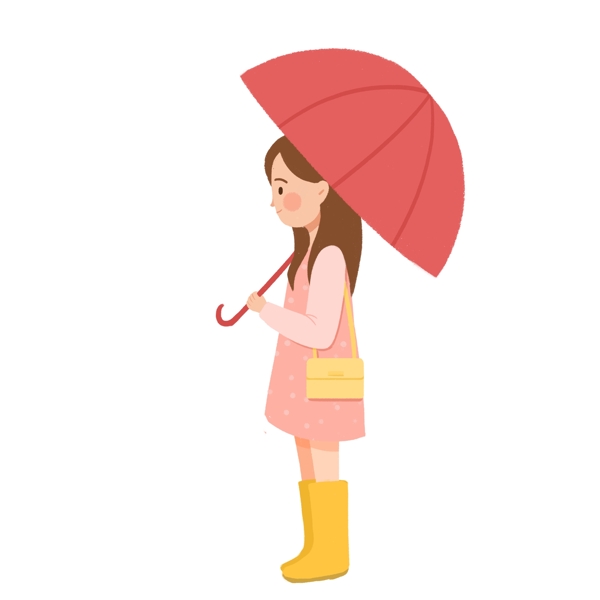 清新可爱穿着雨鞋撑着雨伞的女孩子