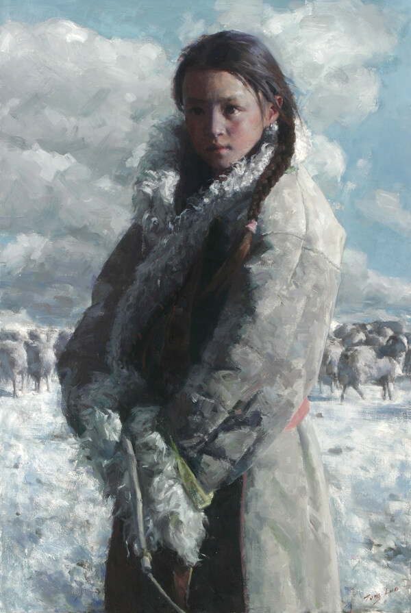放牧的女孩油画肖像图片