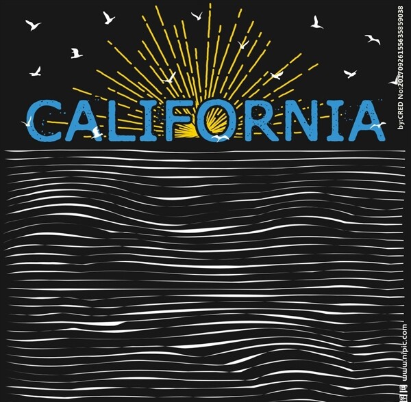 加利福尼亚海岸日出海鸥图案