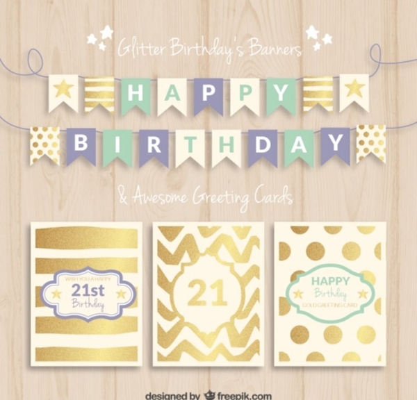 生日矢量素材金色卡片