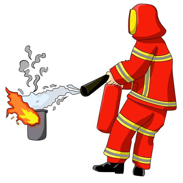 卡通手绘消防人员灭火插画