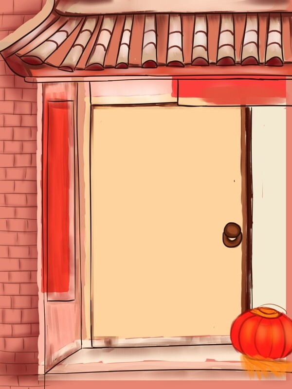 喜慶新年門前裝飾插畫背景