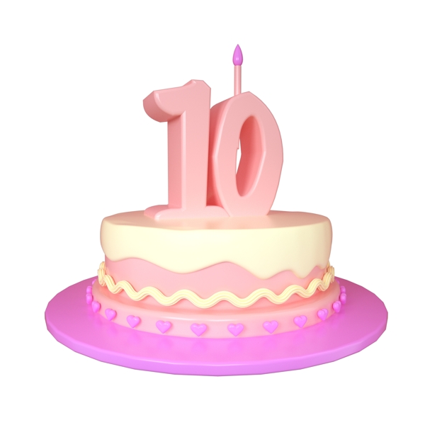 C4D可爱立体10周岁生日蛋糕装饰