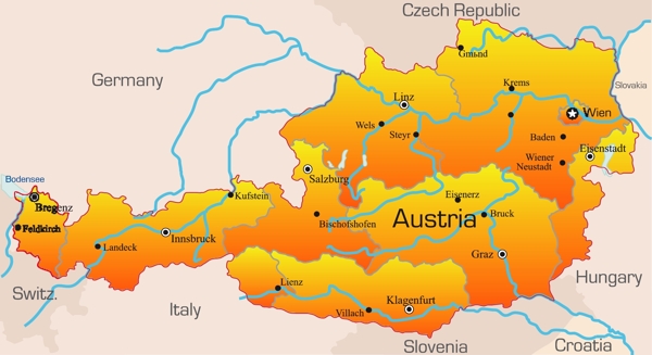 欧洲的地理地图02橙黄色欧洲矢量素材