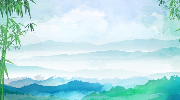 卡通手繪綠色風(fēng)景插畫背景