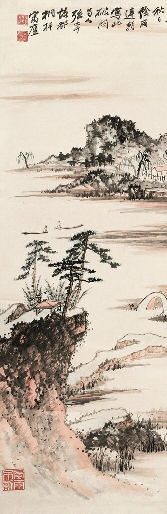 張大千春江泛棹圖片