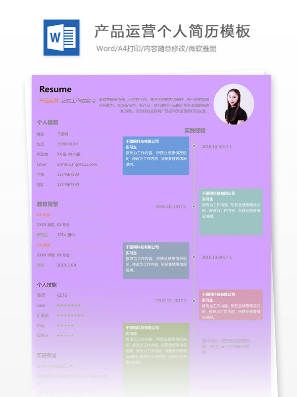 產(chǎn)品運(yùn)營(yíng)個(gè)人簡(jiǎn)歷模板