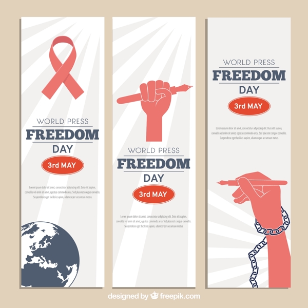 世界新闻自由日各种红色元素横幅广告背景