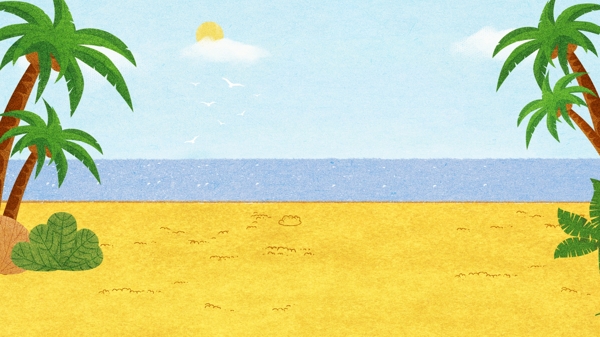 复古海滩插画背景设计