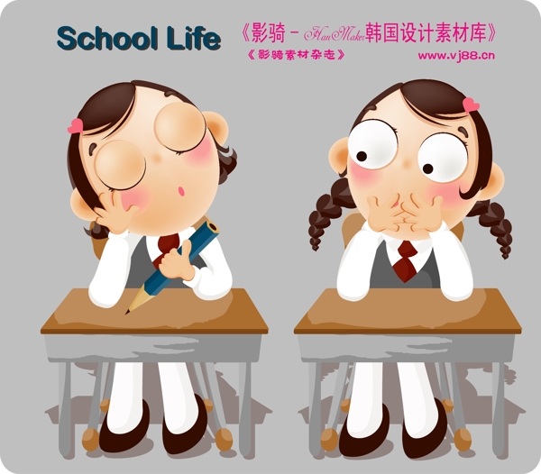 學生課堂小孩兒童學習上學韓國花紋時尚花紋底紋矢量素材矢量圖片HanMaker韓國設計素材庫