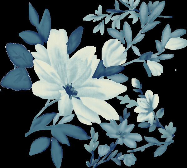 古典中国风唯美蓝白色花朵元素