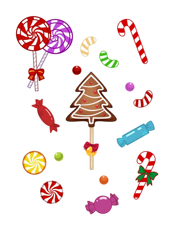 手绘圣诞糖果套图拐杖糖波板糖巧克力可商用