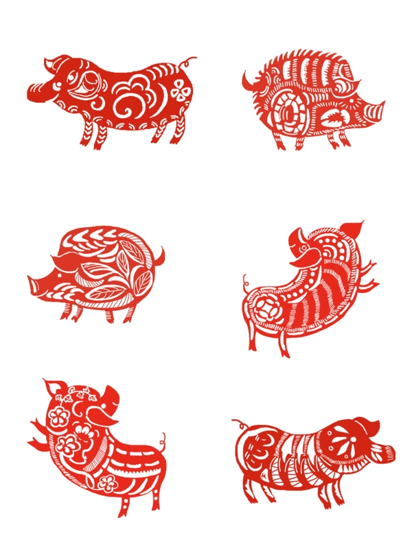 窗花剪紙創(chuàng)意豬元素可商用