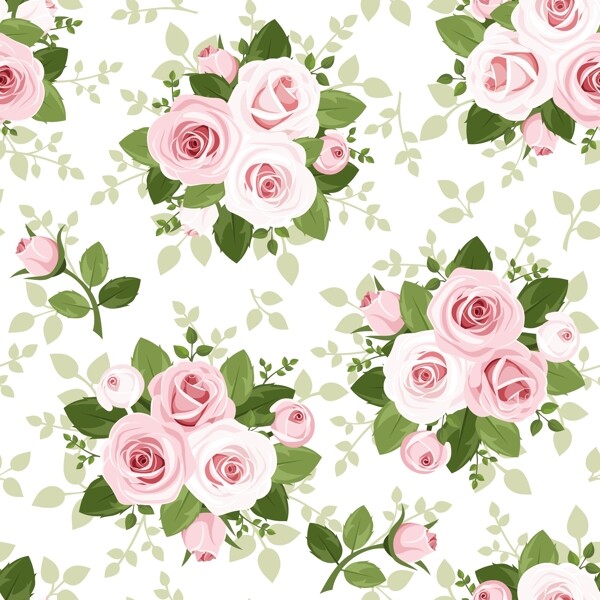粉色玫瑰花束无缝背景图片
