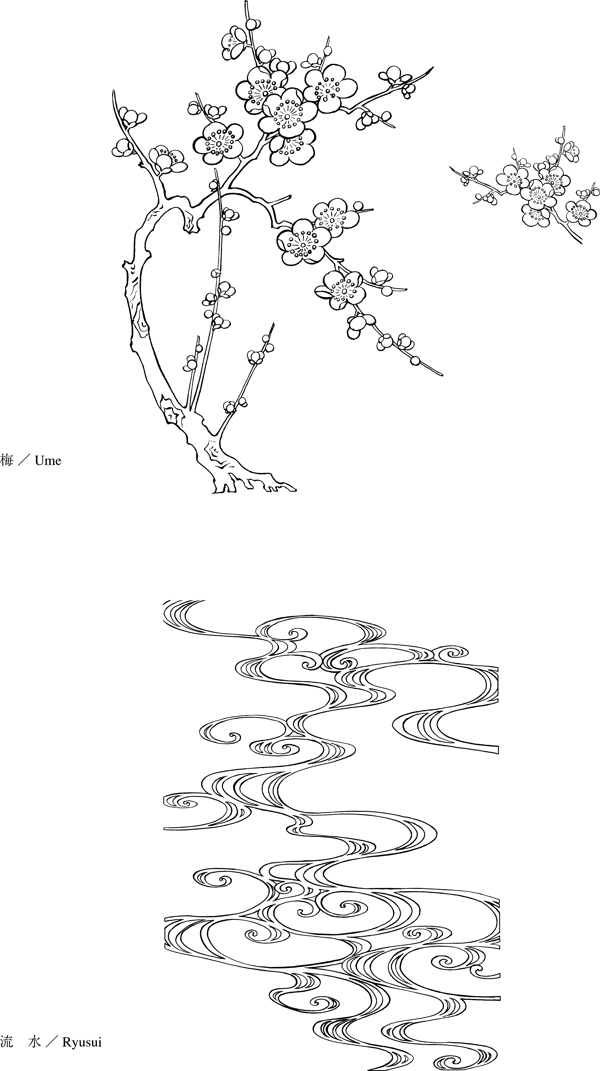 梅花流水白描