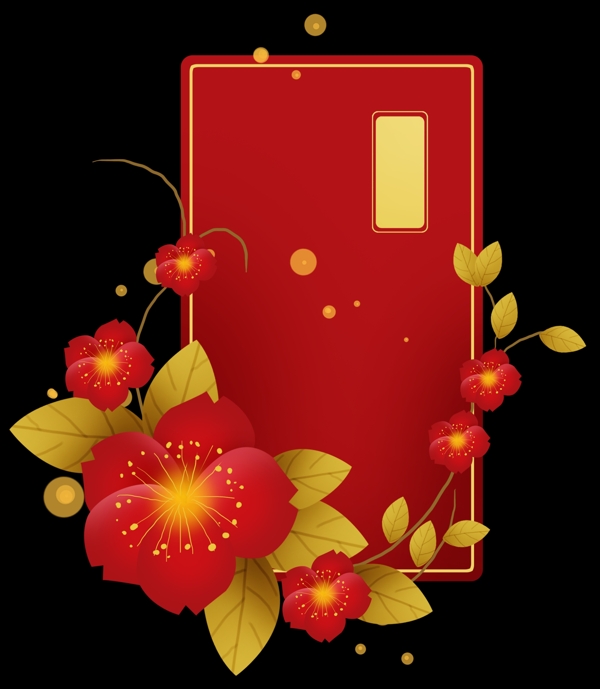 新年中式花卉红色贺卡文本框