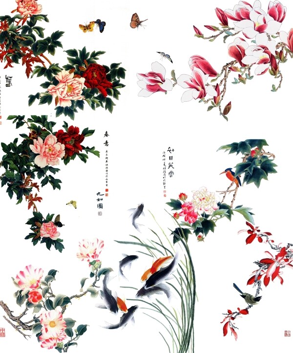 中國風工筆花鳥設計PS素材