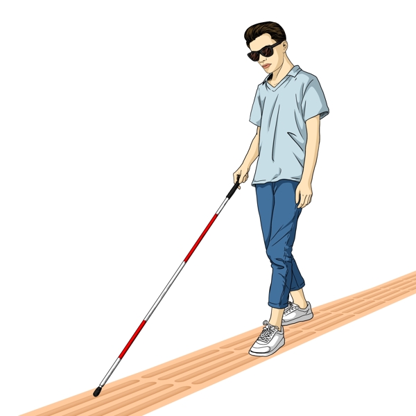 手绘风走路的盲人可商用