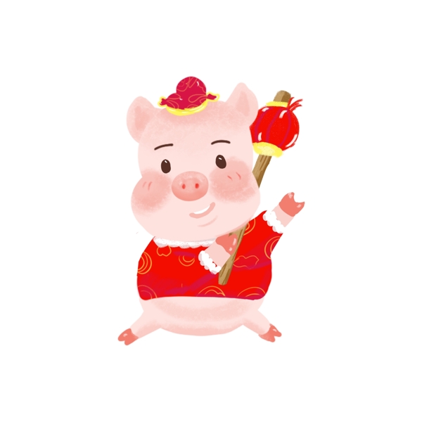 2019年豬年手繪插畫喜慶紅色可商用元素