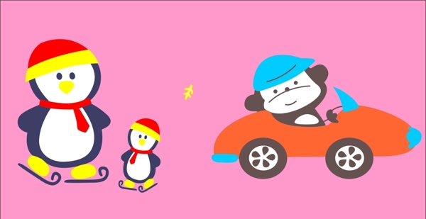 卡通汽車(chē)企鵝