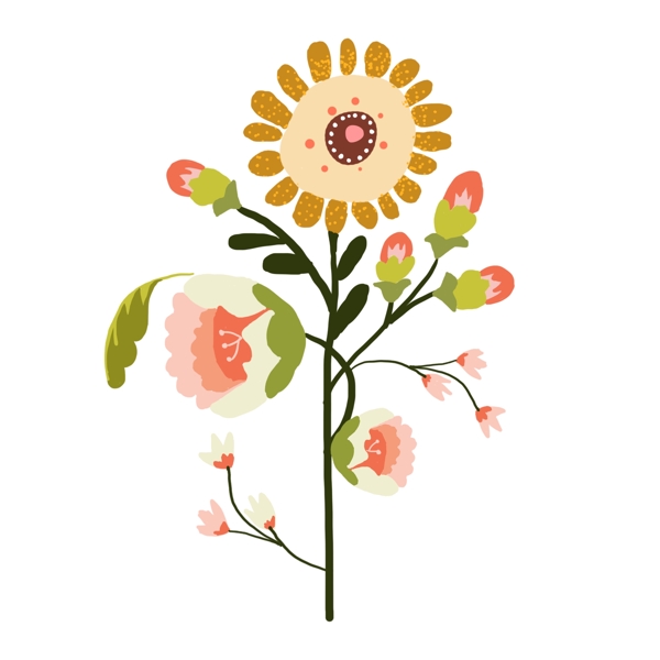 黄白色的花朵装饰插画